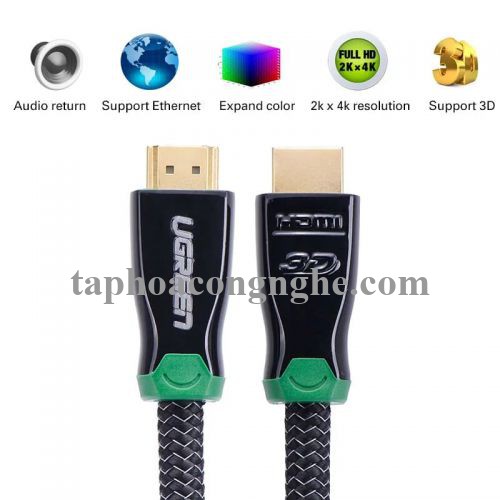 Ugreen 10296 10M màu Đen Cáp tín hiệu HDMI vỏ bọc kim loại hỗ trợ 3D 4K2K HD126 30010296
